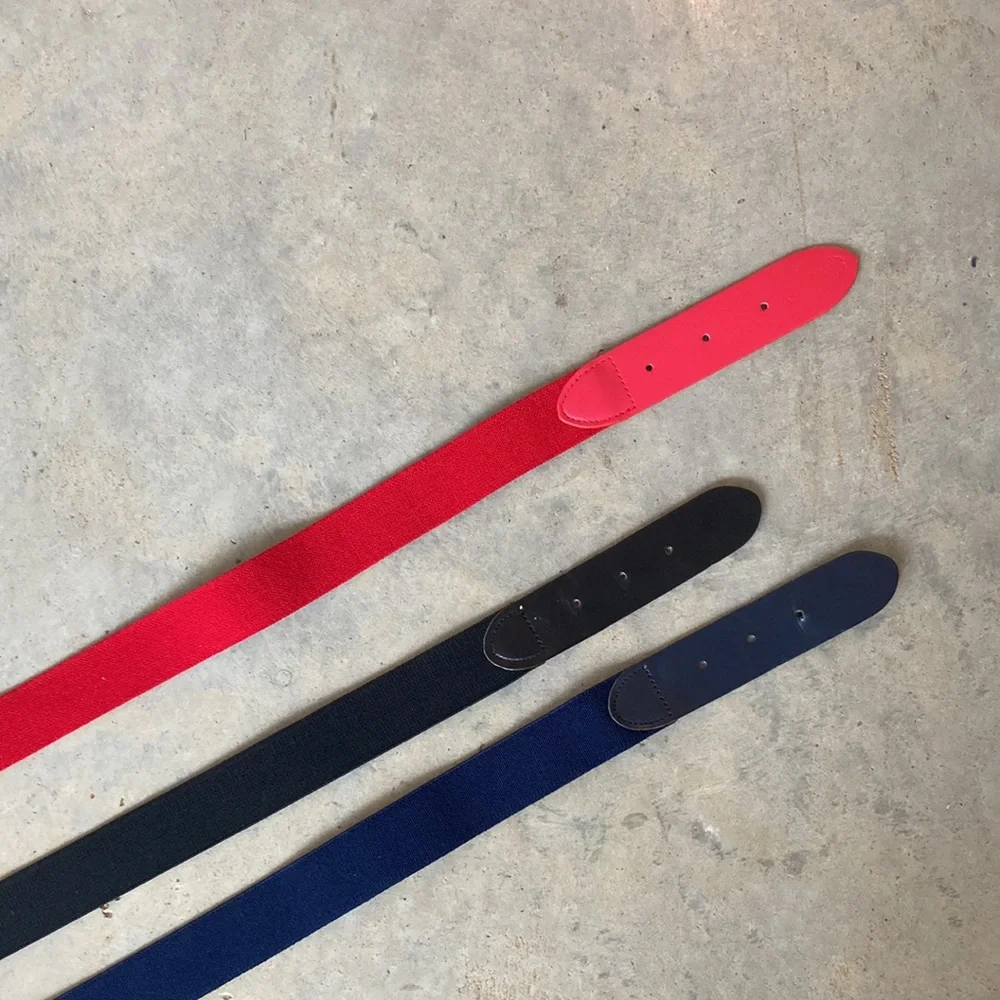 5/$25 set of 3 elastic adjustable belts red black blue. Size 7-12 adjusts.